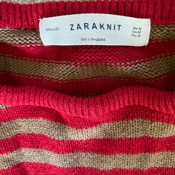Zaraknit sweater Red/Tan stripes Sz M - Picture 2 of 5